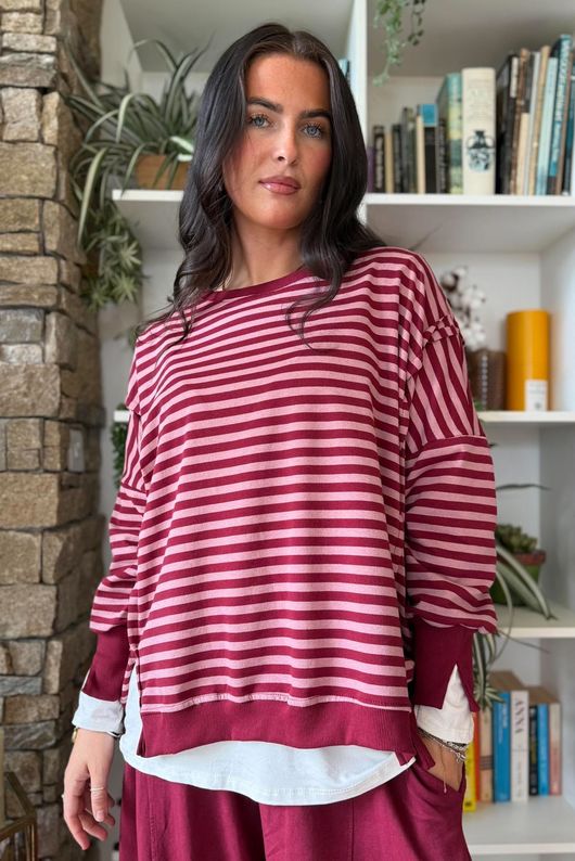 Sunday Morning Chill Sweatshirt Burgundy & Pink